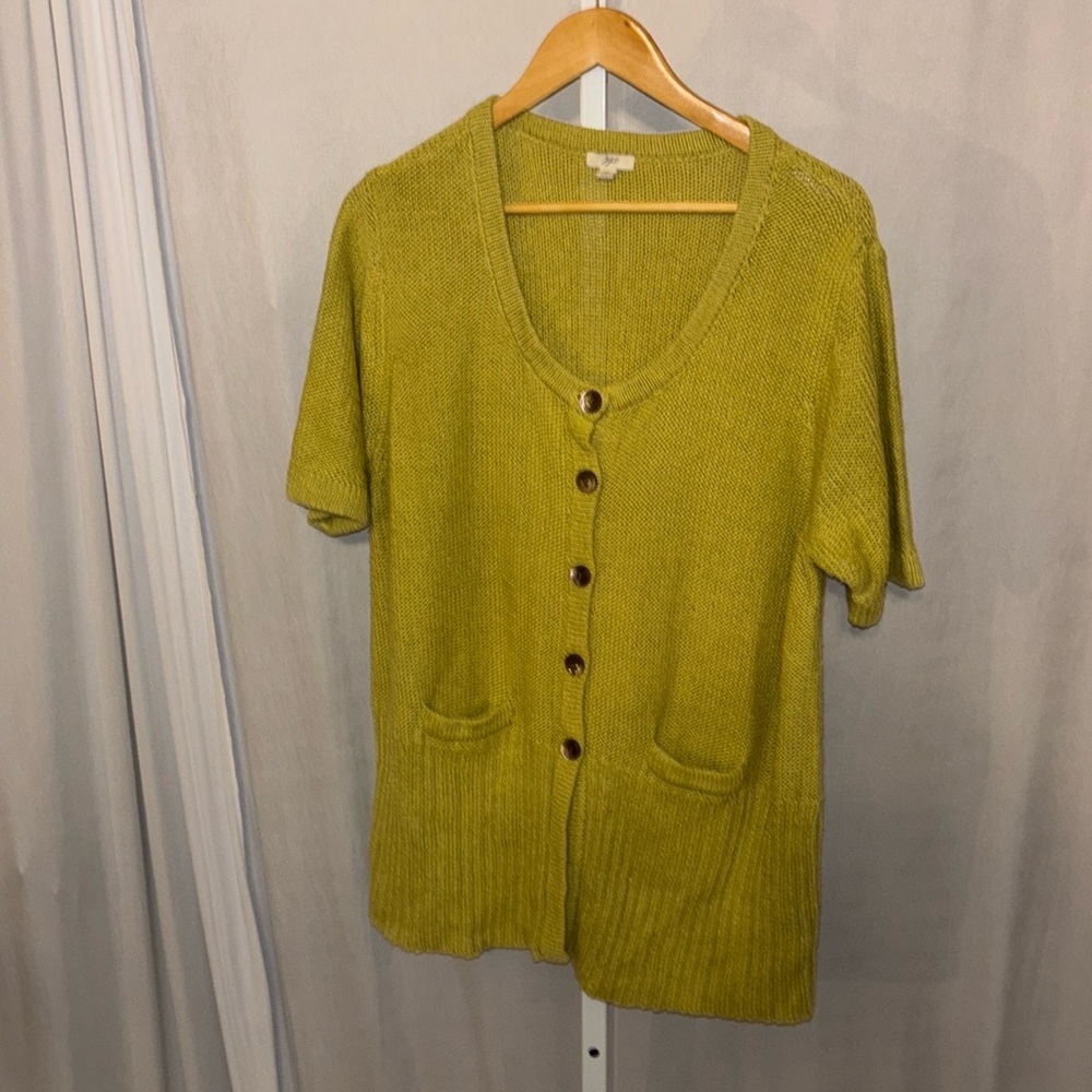 J Jill Button Front Knit Cardigan Lime Green XL